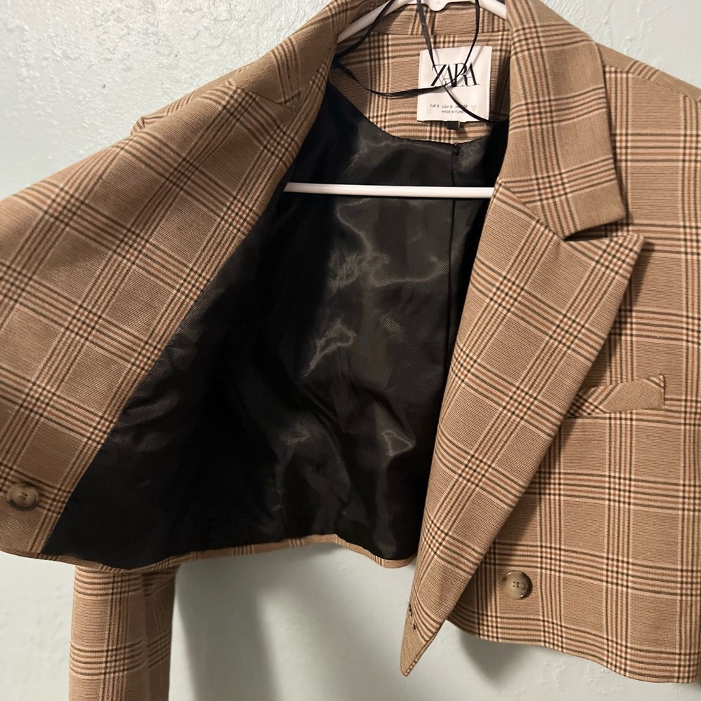 Zara Cropped Plaid Blazer